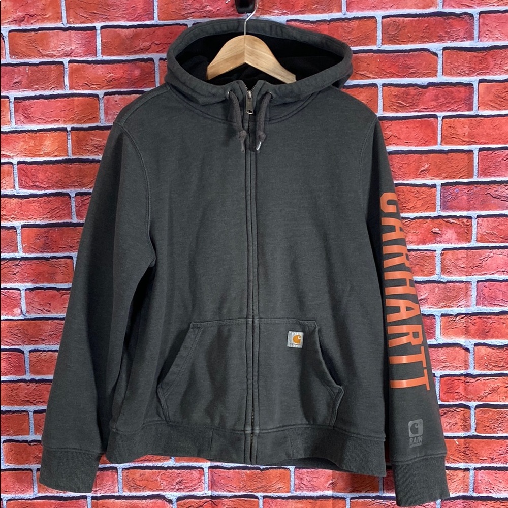Carhartt Black Zip Hoodie with Orange Sleeve Logo